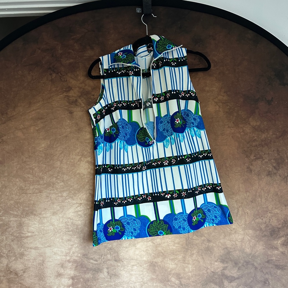 Blue Floral Sleeveless Tunic Top Terry Chicago